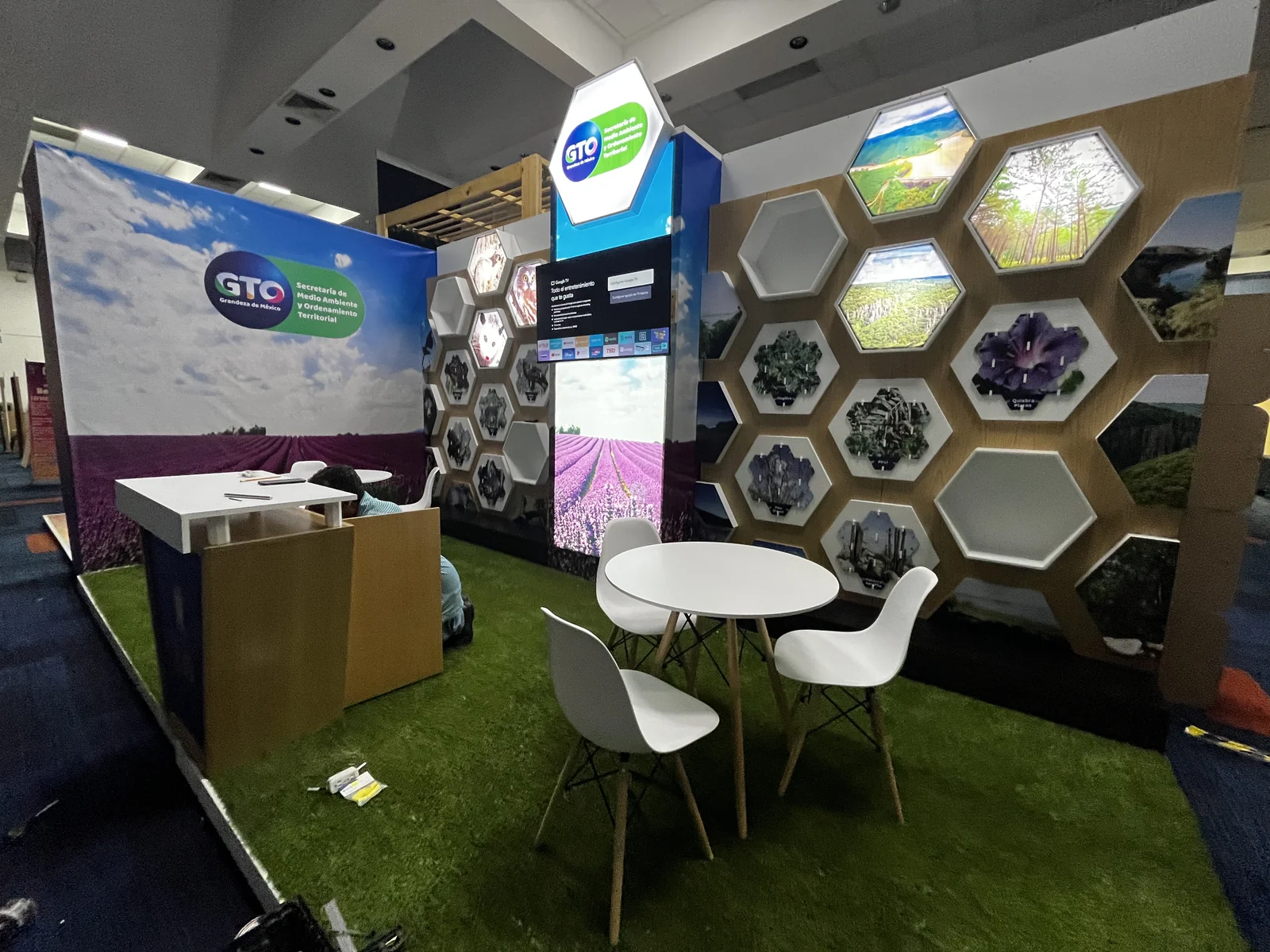 Wildlife and landscape imagery integrated into the exhibition panels
